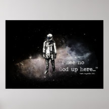 Atheistisches Plakat.  Ich sehe keinen Gott oben h