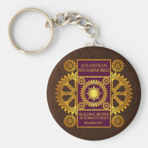 Atlantean Steamworks - Gold & Purple on Brown Keychains