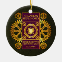Atlantean Steamworks - Gold & Purple on Green Christmas Tree Ornaments