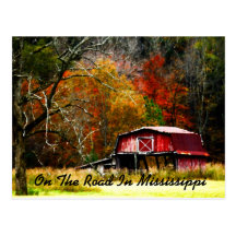 Auf der Straße in Mississippi - alte Scheune Postkarten