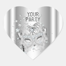 Aufkleber-Herz MASKE weißes silbernes Party