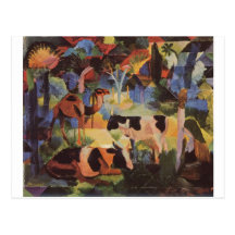 August_Macke - Landschaft mit Kühen und Kamel 1914 Postkarte