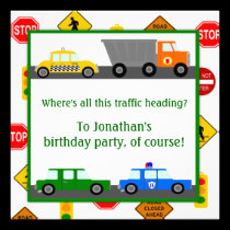 Auto-, LKW-und der Straßenschild-Kinder Geburtstag einladungen