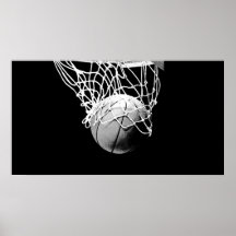 B&W Basketball-Ball u. Netz-Druck-Plakat