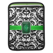B&W Damast-Grün-Imitat-Juwel-Monogramm Ipad iPad Sleeves