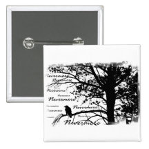 B&W Raven Nevermore Silhouette Buttons