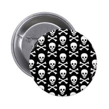 B&W Schädel u. Knochen Anstecknadelbutton