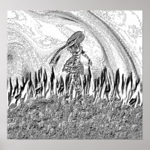 B&W Skizze Biomechannequin 1 Feuer Candycorn Posterdrucke