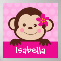 Baby-Affe-personalisierte Namenskunst-Druck-Mädche Posterdruck
