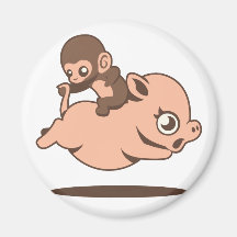Baby-Affe (rückwärts gehend auf ein Schwein) Kühlschrankmagnet