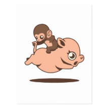 Baby-Affe (rückwärts gehend auf ein Schwein) Postkarten