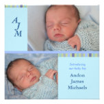 Baby-Blau-Monogramm-Foto-Geburts-Mitteilung Personalisierte Ankündigungen