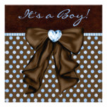 Baby-blaues Brown-Baby-Dusche Personalisierte Einladung