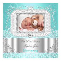Baby Boy girl Christening Baptism teal einladungen