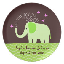 Baby-Elefant u. Schmetterlinge Flacher Teller