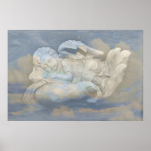 Baby-Engels-Flügel, die in der Hand des Gottes sch Poster