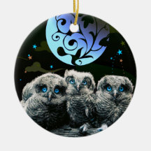 Baby-Eulen unter dem Mondschein Weihnachtsbaum Ornamente