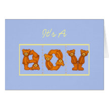 Baby-Geburt Announcements~Bear Alphabet Letter~Blu Karte