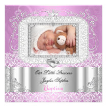 Baby Girl Christening Baptism pink purple einladungen