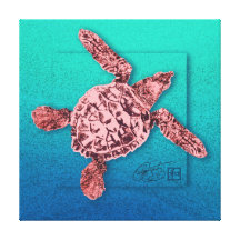 Baby-grünes Seeschildkröte in der Rose Leinwanddruck