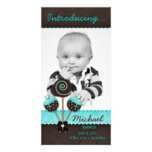 Baby-Jungen-Fotokarte-Mitteilungs-Kuchen-Pop blau