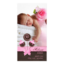 Baby-Mädchen-Fotokarte-Mitteilungs-Kuchen-Pop-Rosa