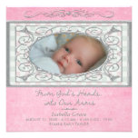 Baby-Mädchen-Rosa-Gingham-christliche Foto-Geburt Individuelle Einladung