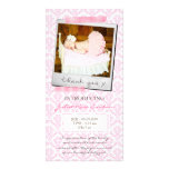Baby Pink Damask Gingham Polaroid Thank You fotokarten