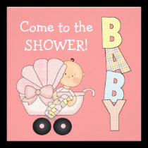 Baby Shower+Cute Baby Buggy/Pink einladungen
