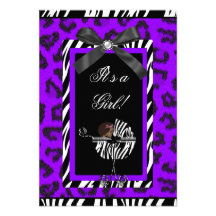 Baby Shower Girl Baby Purple Black Zebra Custom Invites