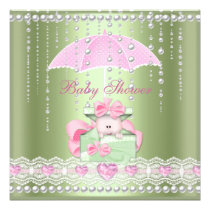 Baby Shower Girl Boy Baby Pink Mint Umbrella Pearl einladungen