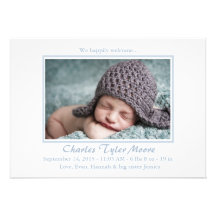 Baby Toile Blau - Foto-Geburts-Mitteilung Personalisierte Einladungskarte