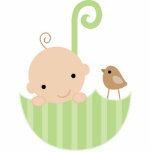 Baby und Vogel im Regenschirm-Kuchen-Deckel Foto Skulptur