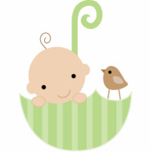 Baby und Vogel im Regenschirm-Kuchen-Deckel Foto Skulptur
