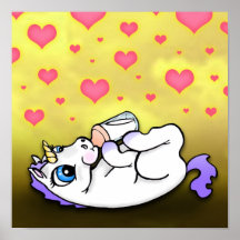 Baby Unicorn, der die Zeit füttert - lila - Druck Plakate