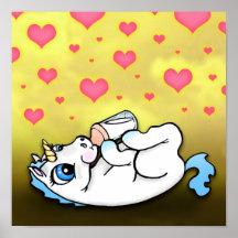 Baby Unicorn, der Zeit füttert - Blau - Druck Plakat