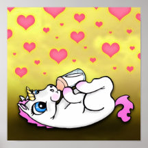 Baby Unicorn, der Zeit füttert - Rosa - Druck Posterdruck