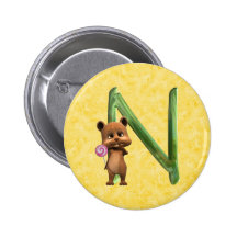 BabyBear Toon Monogramm N Anstecknadelbutton