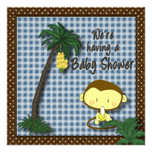 Babyparty-Einladung - Affe - Brown u. Blau