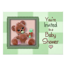 Babyparty-Einladung - Baby-Teddybär/Grün