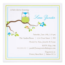 Babyparty-Einladungs-- blaue und grüne Baby-Eule