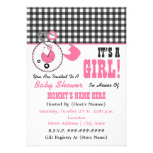Babyparty laden - rosa WindelPin u. Gingham ein Personalisierte Ankündigung