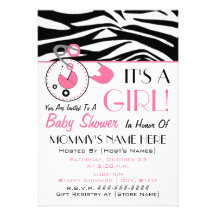 Babyparty laden - rosa WindelPin u. Zebra-Druck ei Personalisierte Ankündigungskarten