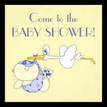 Babyparty+Niedlicher Baby-Junge und Storch einladungen