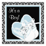 Babyschuh-Schwarz-blaue Damast-Baby-Dusche Individuelle Einladungskarte