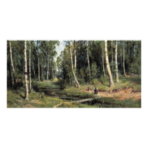 Bach im Birken-Wald durch Schischkin Iwan Iwanow Photokartenvorlagen
