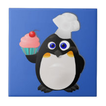 Bäcker-Pinguin mit kleinem Kuchen Fliesen