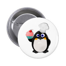 Bäcker-Pinguin mit kleinem Kuchen II Anstecknadelbuttons