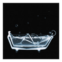 BADEWANNE-RÖNTGENBLICK-SKELETT - BLAU EINLADUNGSKARTEN