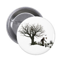 Ballon-Clown-alter Baum u. schwarze Vögel ursprüng Buttons